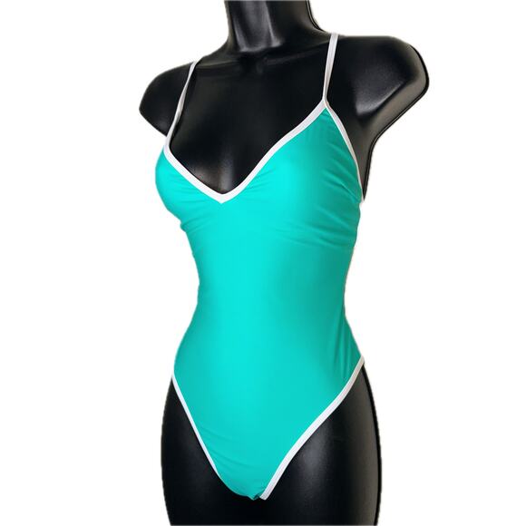 New‎ Medium Mint Strappy Bathing Suit Swimsuit O-Ring Backless Padded V-neck - Picture 4 of 6
